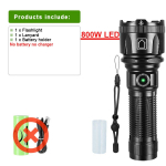 800W LED K&otilde;rge V&otilde;imsusega Taskulamp Laetav Taskulamp V&otilde;imas K&auml;silamp Veekindel V&auml;lklamp 26650 Taskulamp Telkimislamp no battery must