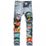Originaalsed Euroopa ja Ameerika helehallid nostalgilise tr&uuml;kiga tikandid elastsed Slim Fit teksap&uuml;ksid 28