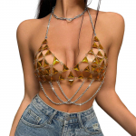 Naised Hollow Crystal Sexy Halterneck Seljata bikiinid Rinnahoidjad Metallkett Tutid Keha Ehted &Ouml;&ouml;klubi Camisole Crop Top
