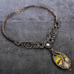 Natural Bumble Bee Jasper, Moonstone Copper Wire Wrap Jewelry Necklace 18 c8t76