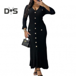 Kevads&uuml;gisene naistekleit, n&ouml;&ouml;biga, V-kaelusega, kootud pikkade varrukatega, liibuv, lapiline kalasaba-&auml;&auml;r, &uuml;hev&auml;rviline veniv maksikleit S tumepruun v&auml;rv