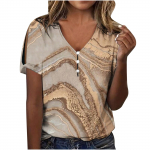 VEZFAA Naiste mood vabaaja suvekevadine v&auml;rviline plokkprindiga l&uuml;hikeste varrukatega V-kaelusega pluusid ja s&auml;rgid S