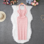 Suvine Naiste Seksikas Avatud Seljaga Halter Prindiga Kootud Kampsun Klubi Pidulik Slim Bodycon Mini L&uuml;hike Tupp Pullover Kleit One Size roosa