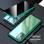Kahepoolne metallist &uuml;mbris Samsung Galaxy S23 S22 Ultra S21 Plus S20 FE Note 20 jaoks. Privaatsusevastane magnetiline karastatud klaasist kate Note 20 Ultra roheline