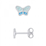 LEA &; ARTHUR - Laste k&otilde;rvar&otilde;ngad "BLUE BUTTERFLY" mustriga 925 Sterling Silver, roodiumiga kaetud ja; SININE email - jalutusk&auml;ru s&uuml;steem