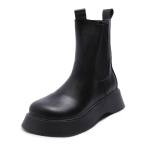 Pruun Retro Naiste L&uuml;hikesed Saapad Paks Tald Vabaaja S&uuml;gis Moekad Mitmek&uuml;lgsed Chelsea Saapad Slip-on Platvorm Mootorratta Botines 39 black