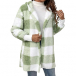 Talvine kampsun mantel ruuduline, tr&uuml;kitud kapuutsiga paks tuulekindel avatud &otilde;mblusega kardigan &uuml;ler&otilde;ivad L kohv