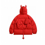 Dark Style Little Devil Horn kapuutsiga puuvillane jakk meestele ja naistele Talvine v&auml;ikese sabaga puuvillane jope avar soe mantel XS punane