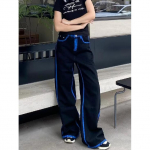 Hong Kong Trend Meeste Suvine Uus Sirge S&auml;&auml;rega Personaliseeritud Kirjaga Džinsid Hip-Hop Ins Trendikad High Street Trendikad Huligaani V&auml;limusega P&uuml;ksid S sinine