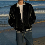 Pi Shuai Contrast Color Leather Jacket Men's Autumn and Winter Loose Baseball Uniform Korean Style Trendy Aviator Leather Jacket M must