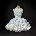 Jaapani gooti stiilis Lolita kleit naistele Kawaii v&ouml;&ouml;ripits, sinine kleit, varrukateta printsesskleit Halloweeni kost&uuml;&uuml;m, kingitus t&uuml;drukutele S