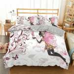 Romantiline tekikott tiibade mustriga voodipesukomplekt naistele, paar lendavat liblikat. Bedding Set&EU Single135x200cm