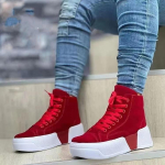Uued naiste saapad Daamide Paksude Kontsadega Platvormkingad &Uuml;mara Ninaga Suede Naiste Pahkluusaapad Jeans Vabaaja K&otilde;rged Tossud Naiste Kingad 39 punane