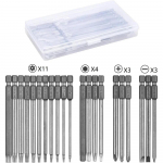 21 tk pikkade kruvikeeraja otsikute komplekt, magnetiline T6-T40 Torx otsikute komplekt, piluga otsikute komplekt 1/4 kuuskant 100mm eriti pikk S2 terasest karp