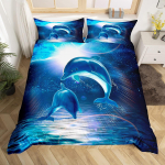 Sinine delfiin voodipesukomplekt, tekk kuninganna/t&auml;issuurus, ookeani loomade voodipesu poistele, lastele, teismelise poisi voodipesu padjap&uuml;&uuml;ridega 3 tk 140x200cm 3pcs