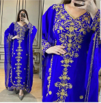 KUNINGLIK Sinine Georgette Pulma Ramadani Kaftan Kleit Dubai Maroko Farasha Abaya FREE SIZE kuninglik sinine v&auml;rv