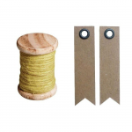 Ficelle 5 m jaune soleil + 20 &eacute;tiquettes kraft Fanion