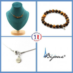 Pierres et Min&eacute;raux. Parure bijoux Bracelet Collier 10 Perles Oeil de Tigre 6 mm. Chaine en Taille personnalisable.