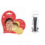 Kit pour biscuit en relief Coeur + Stylo au chocolat noir