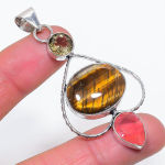 Tiger Eye, Citrine Handmade 925 Sterling Silver Jewelry Pendant 2.76 u1v91