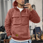 Meeste kapuutsiga &uuml;hev&auml;rviline kampsun, Euroopa ja Ameerika noorte spordispordi mitme taskuga plaaster nahast kampsun jakk L must