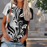 Naiste suvine T-s&auml;rk, leheprindiga, retromoe l&uuml;hikeste varrukatega t-s&auml;rgid, vabaaja tr&uuml;kitud topid XS must