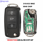 jingyuqin 434MHZ ID48 kiibiga kaugv&otilde;ti VW Volkswagen GOLF PASSAT Tiguan Polo Jetta Beetle Hella 5K0837202AD/AJ/B/C/DT/AF jaoks 433mhz