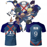 P.X.G Blue Lock Jaapani Anime Jersey Jalgpallivorm Nr. 9 Rin Shidou Cosplay T-s&auml;rgid Meeste ja Naiste Vabaaja Sporditopid XXS