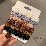 6 tk/komplekt Naiste mood Siidist satiinist kr&otilde;nksud &Uuml;hev&auml;rvilised juuksekummid Hobusesaba hoidja Elastsed juuksepaelad Juukseklambrid Juukseaksessuaarid