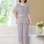 Suurused 4XL-8XL Suvised &Uuml;le suuruse &Scaron;ifoonist Kaheosalised Komplektid Naiste Riided Poolvarrukaga Vabaaja Elegantsed L&otilde;dvad Laiade S&auml;&auml;ristega P&uuml;ksikomplektid 4XL hall