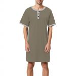 Men's solid color cotton short-sleeved pajamas button-down collar long loose pajamas home clothes XL
