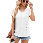 Suvine naiste T-s&auml;rk Uus &uuml;hev&auml;rviline V-kaelusega nupp kroonleht varrukatega l&uuml;hikeste varrukatega T-s&auml;rk top L