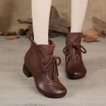 Uued ehtsast pehmest nahast retro l&uuml;hikesed saapad naiste &uuml;mara ninaga keskmise kontsaga libisemiskindla pehme tallaga l&uuml;hikesed saapad naiste kingad 39 pruun