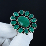 Smaragd , Roheline Oon&uuml;ks Kivist S&otilde;rmus, 925 Sterling H&otilde;bedast S&otilde;rmus, Kingitus Talle, Ovaalne Kivi, Elegantne K&auml;sit&ouml;&ouml; S&otilde;rmus, Roheline Oon&uuml;ks Lillega H&otilde;bedane S&otilde;rmus US 4 roheline