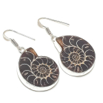Ammonite Fossil Gemstone Handmade 925 Sterling Silver Jewelry Earring 1.89 h2w65