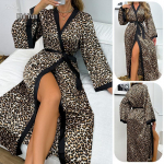 TEMU Naiste Pluss Suuruses Seksikas Leopardi Mustriga Satiinist &Ouml;&ouml;s&auml;rk ja Hommikumantel Pikkade Varrukatega. Small leopardimustriline v&auml;rv