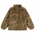 Leopardimustriga jakk Naiste Standkrae Soe Parkad Outwear S&uuml;gis Talv Korea Naine Lahtised Kunstkarusnaha mantlid S