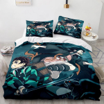 Kamado Tanjirou Voodipesukomplekt &Uuml;heinimese Twin T&auml;iskasvanu Queen King Suuruses Demon Slayer Voodikomplekt T&auml;iskasvanu Laste Magamistoa Tekikoti Komplektid 3D Anime 33 EU Twin(135x200cm) black