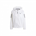 Adidas Own The Run triibuline v&auml;rviline pikkade varrukatega kapuutsiga jakk naistele &Uuml;ler&otilde;ivad Valge IK7445 M