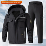 Outdoor Autumn and Winter Plus sametist paksendatud kombinesoonid, mis sobivad meeste k&uuml;lmakindel soe jope vetth&uuml;lgav 5XL must