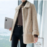 Uus Ehtne Vill Lamba Shearling Mantel Nahk ja Karusnahk Naiste Teraline Lambanahast Mantel S beež