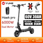 YUME HAWK Pro elektrit&otilde;ukeratas 10x4,5-tollised ilma sisekummita maanteerehvid 3000W * 2 mootor 60V 30Ah aku Maksimaalne kiirus 80 km/h Maksimaalne s&otilde;iduulatus 97 km YUME HAWK Pro-30Ah /-*/-