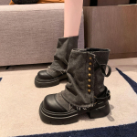 Naiste Saapad Briti Mood P&uuml;ksis&auml;&auml;rega Saapad Uued Paksu Tallaga N&ouml;&ouml;pneetidega T&otilde;mblukuga Pandlaga Platvorm Libisemiskindlad Kauboi L&uuml;hikesed Saapad 35