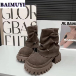 Platvormsaapad Naistele Suede Kontsad Chelsea Kingad Disainer Talvised Koheva Lumesaapad Naine 2024 Trend Br&auml;nd Goth Zapatos Mujer 38 gray