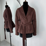 Suede Jackets Coat Women Casual Long Sleeve Loose Patchwork Overcoat Women's Bandage Jackets New High Street Coat S pruun