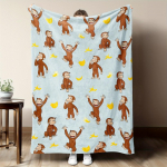 Curious George'i ahvi ja banaani prindiga flanell-pleed - pehme, hubane, soe | T&auml;iuslik diivanile/voodile/kontorisse 30x40in