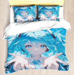 MINISO-kaasaegne tekikottide komplekt, Jaapan Hatsune Miku voodipesukomplekt, t&uuml;drukute kingimadrats, 3-osaline, lastetuba 135x200cm&set