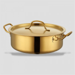 Golden pot Hot pot Soup pot Rinse pot for induction cooker Flat bottomed double ear single pot Stainless steel hot pot 26cm Single pot