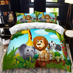 Loomaaia tekikottide komplekt King Queen suurus Loom metsas Multikas illustratsioon L&otilde;vi Panda Lastele T&uuml;druk Poiss Pol&uuml;ester Voodipesu komplekt EU Single(135*200cm)3pcs