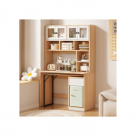 Bureau armoire - Blanc naturel - 180 cm - Espace de rangement polyvalent - Portes en acrylique